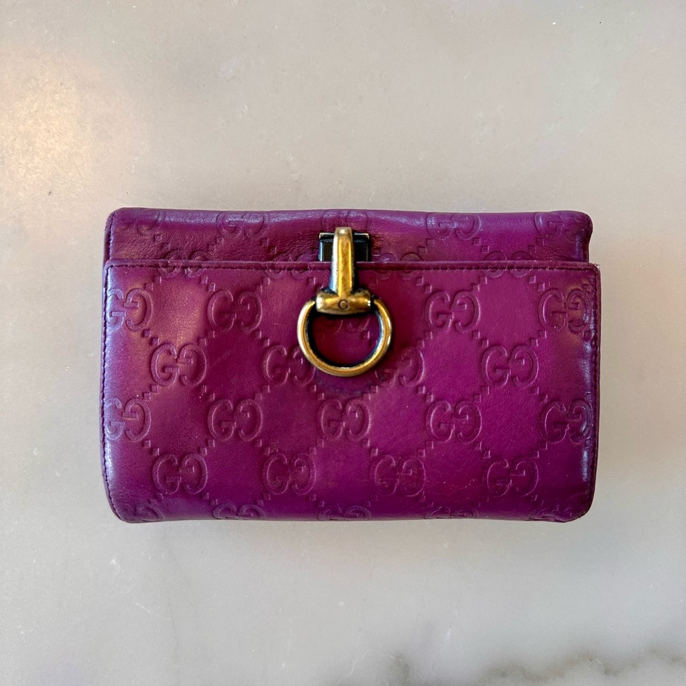 Gucci Purple Guccissima Leather Tri-Fold Horsebit Clip Wallet *RARE*